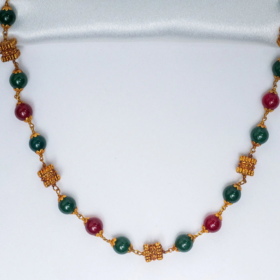 925 Premium Silver Ruby Emerald Single Line Neck Chain