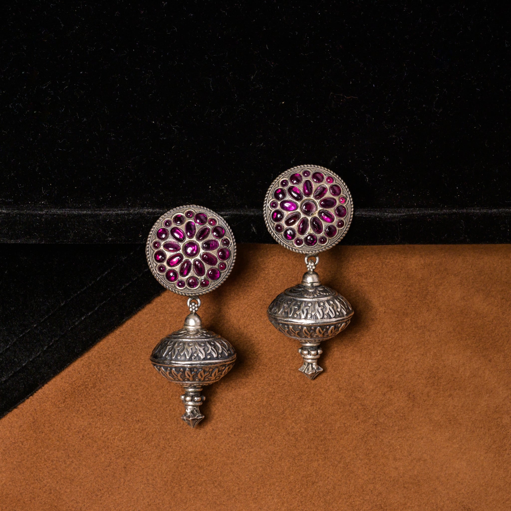 Ruby Oxidised Ball Hangings