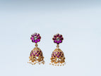 Traditional Ruby Stone Jhumka Earrings with Pearl Drops