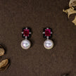 Elegant Ruby Square Pearl CZ Earrings in 925 Premium Silver Jewelry for Women