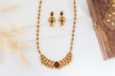 Traditional Peacock Temple Long Necklace Set with Ruby Stone & Earrings