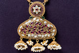 Traditional Kundan Ruby Statement Pendant Necklace with Pearl Jhumka Drops