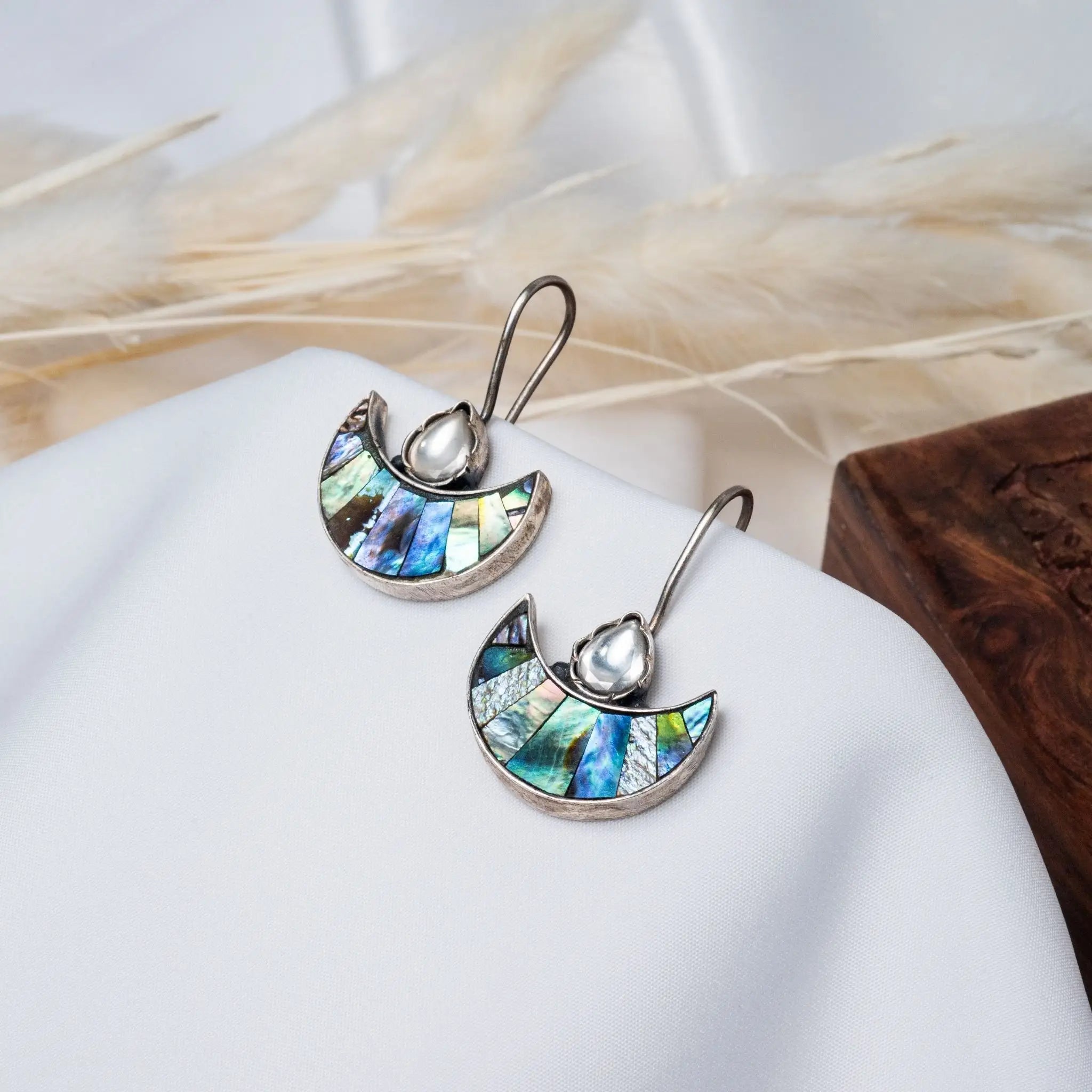 925 Premium Silver Sandstone Half Moon Hanging Earrings