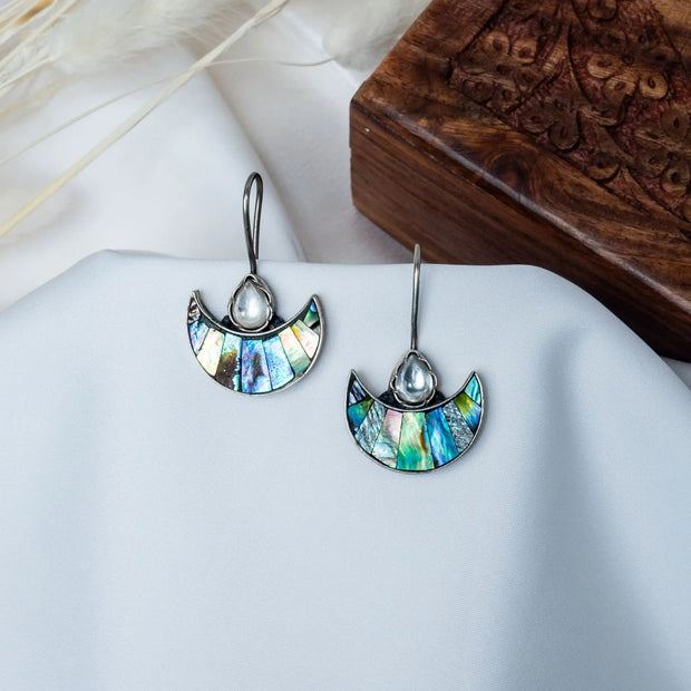 925 Premium Silver Sandstone Half Moon Hanging Earrings