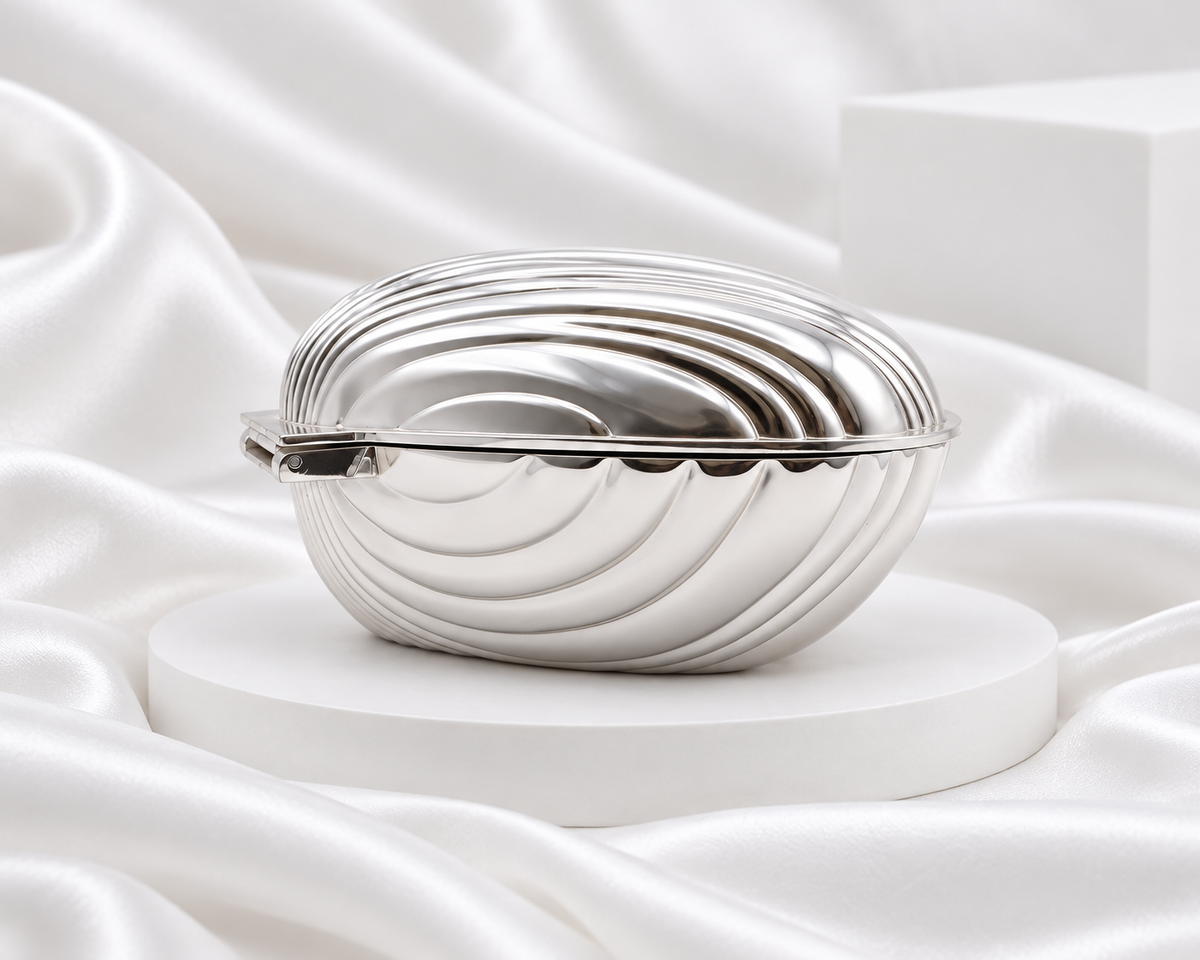 Silver Plated Shell Jewelry Box with Black Velvet Lining