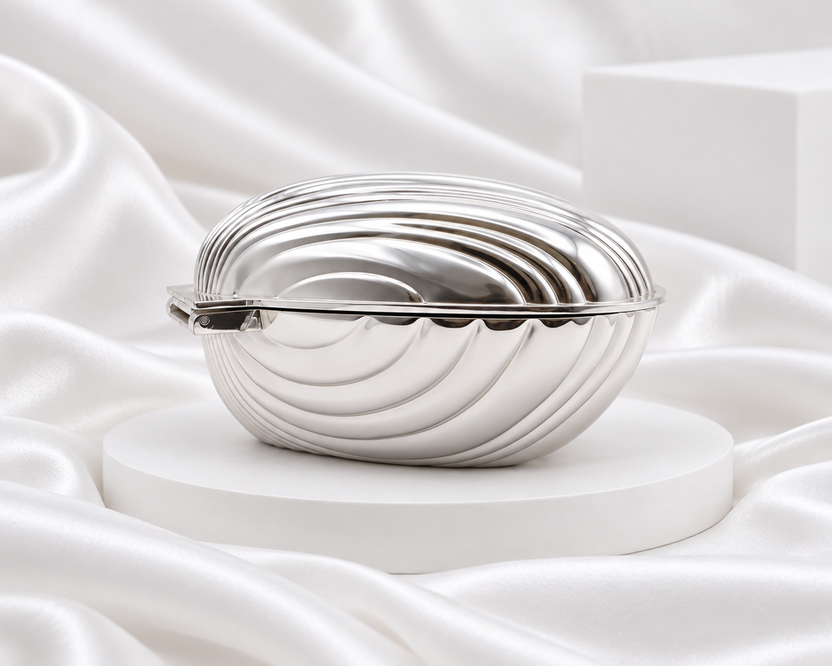 Silver Plated Shell Jewelry Box with Black Velvet Lining