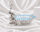 Silver Plated Peacock Decorative Bowl with Blue Feather Detailing