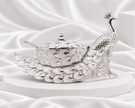 Silver Plated Peacock Serving Bowl with Lid & Spoon