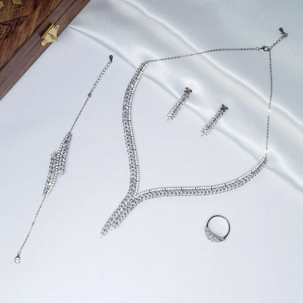 Solitaire Grand Necklace Set in 925 Premium Silver Jewelry for Women