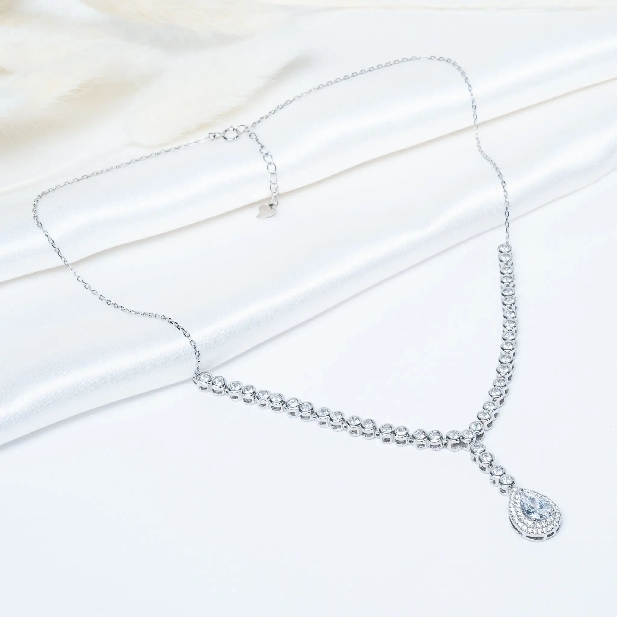Solitaire White Necklace Set in 925 Premium Silver Jewelry for Women