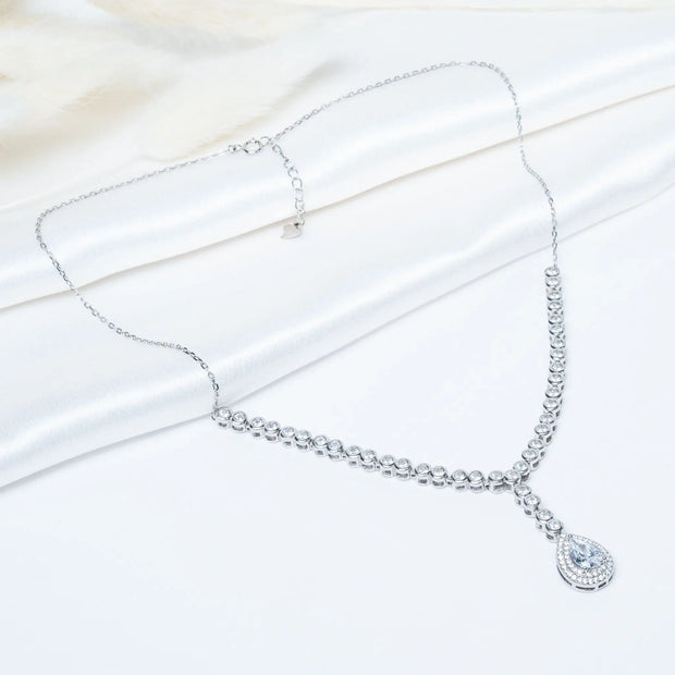 Solitaire White Necklace Set in 925 Premium Silver Jewelry for Women