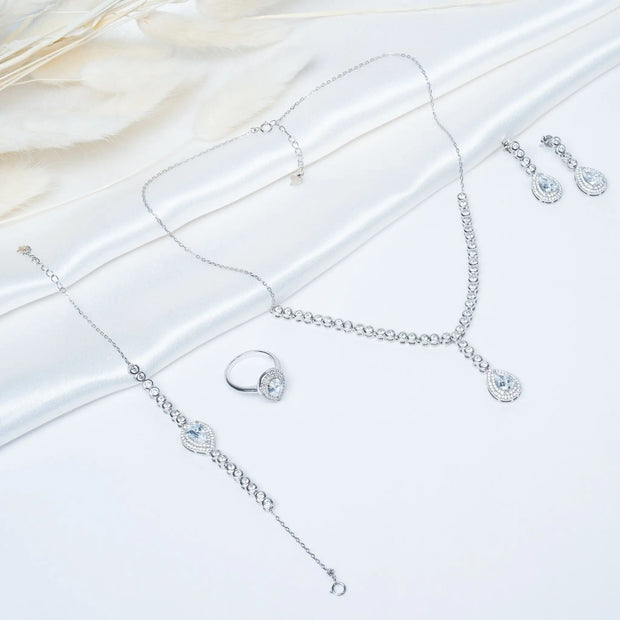 Solitaire White Necklace Set in 925 Premium Silver Jewelry for Women