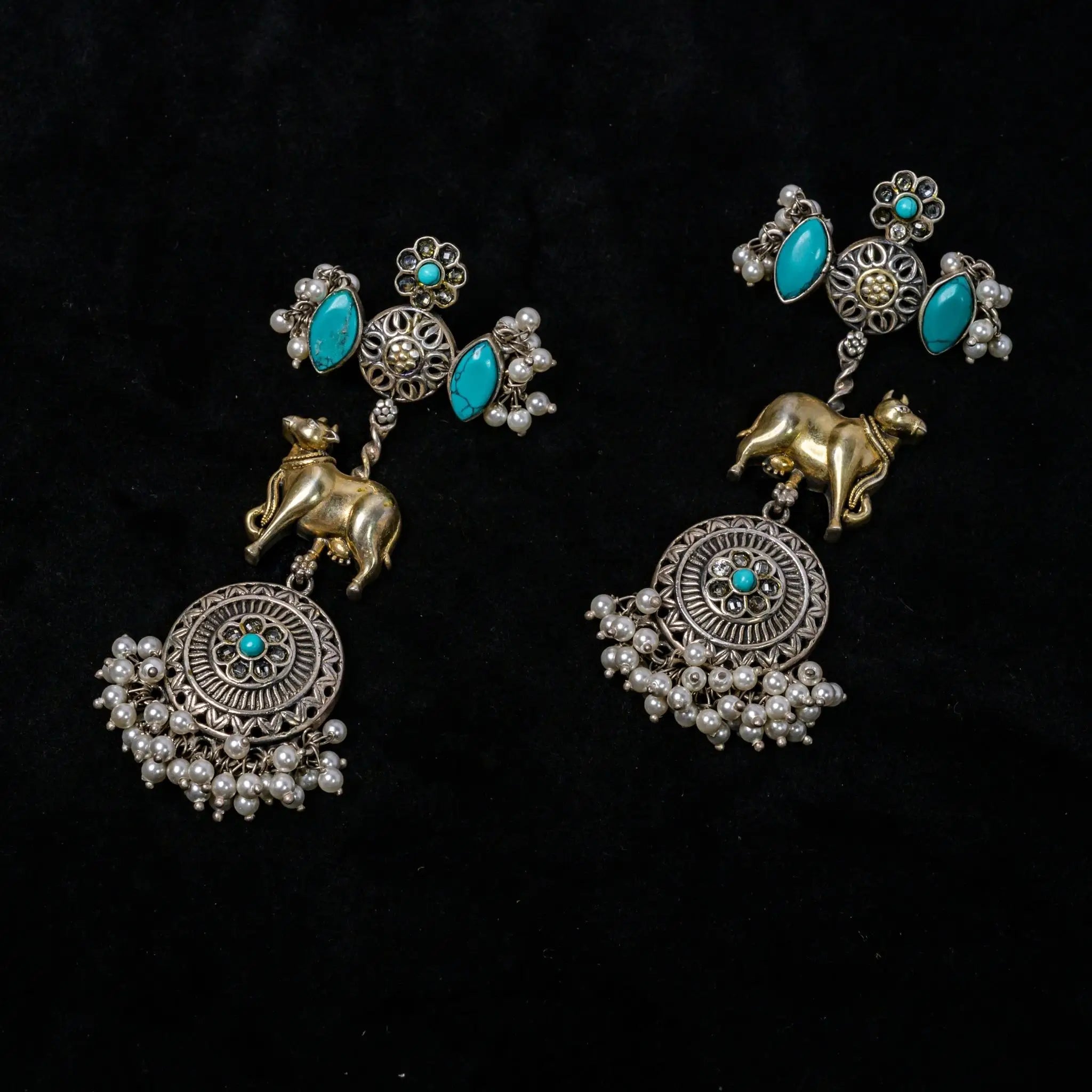 Surabhi Dual Tone Blue Hanging Earrings for Women in 925 Premium Silver Jewelry