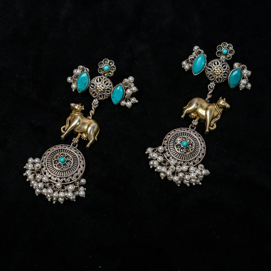 Surabhi Dual Tone Blue Hanging Earrings for Women in 925 Premium Silver Jewelry