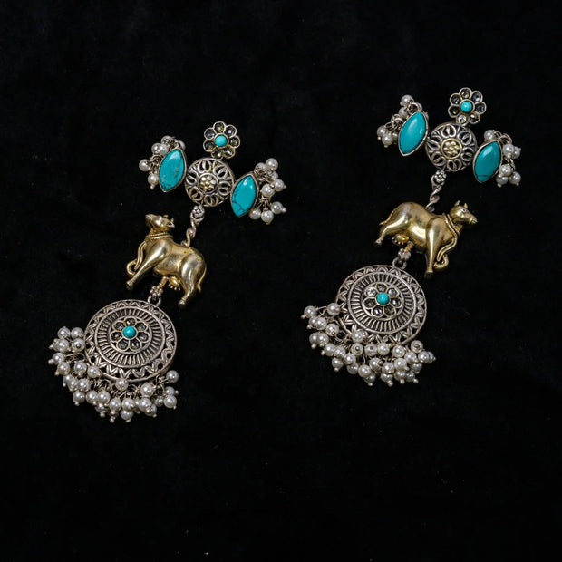 Surabhi Dual Tone Blue Hanging Earrings for Women in 925 Premium Silver Jewelry