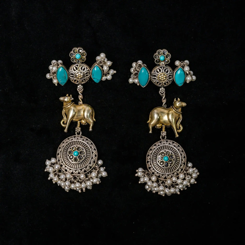 Surabhi Dual Tone Blue Hanging Earrings for Women in 925 Premium Silver Jewelry