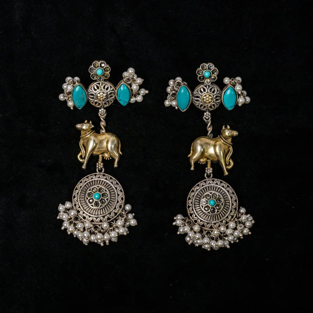 Surabhi Dual Tone Blue Hanging Earrings for Women in 925 Premium Silver Jewelry