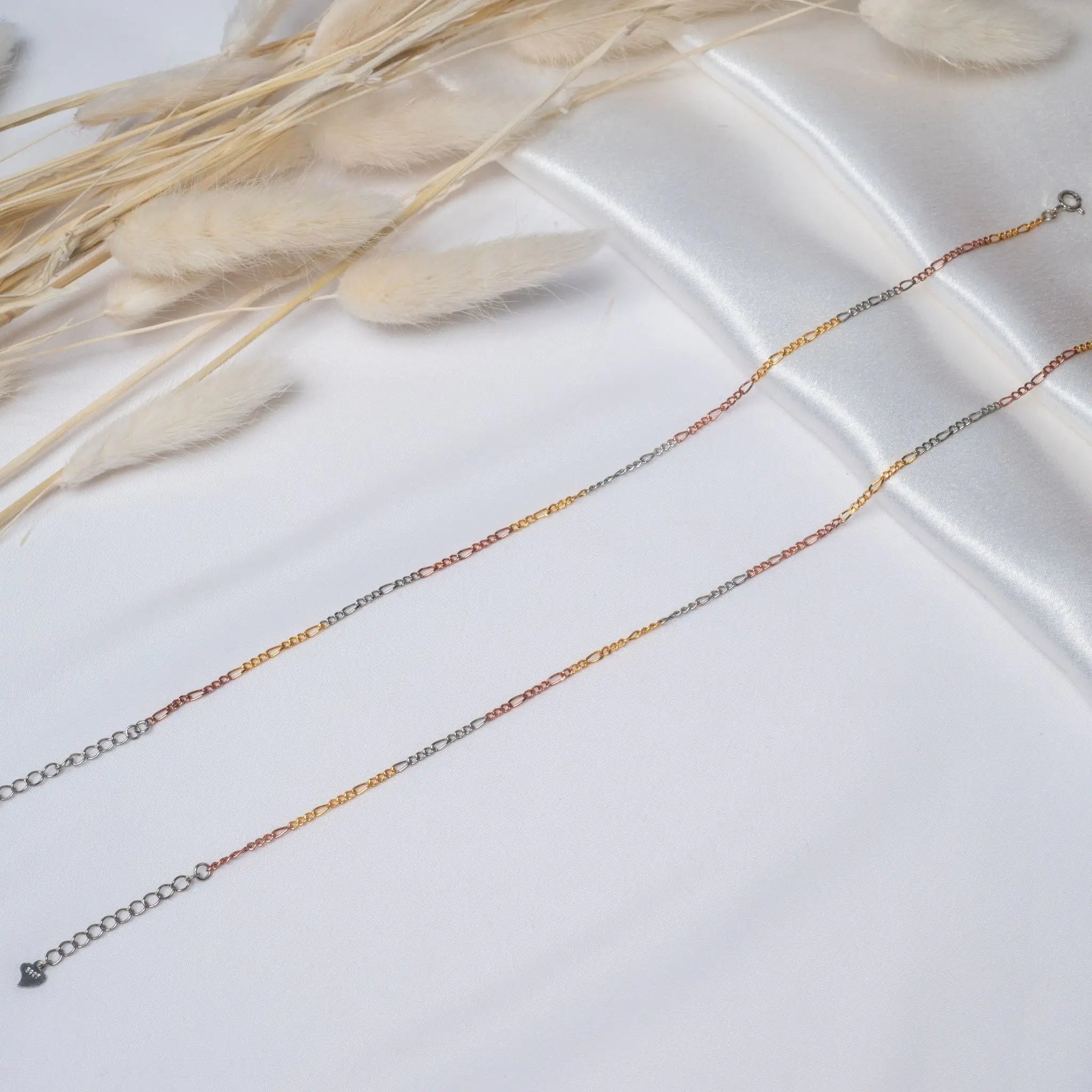 925 Premium Silver Tritone Single Line Anklet