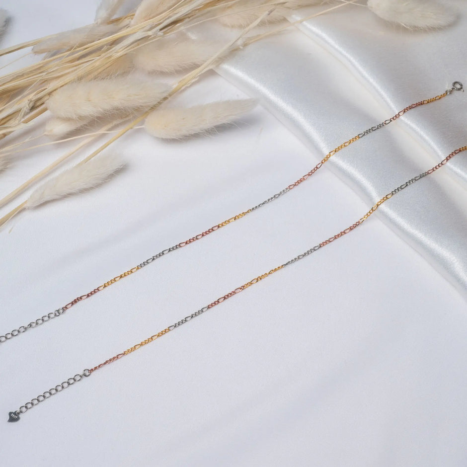 925 Premium Silver Tritone Single Line Anklet