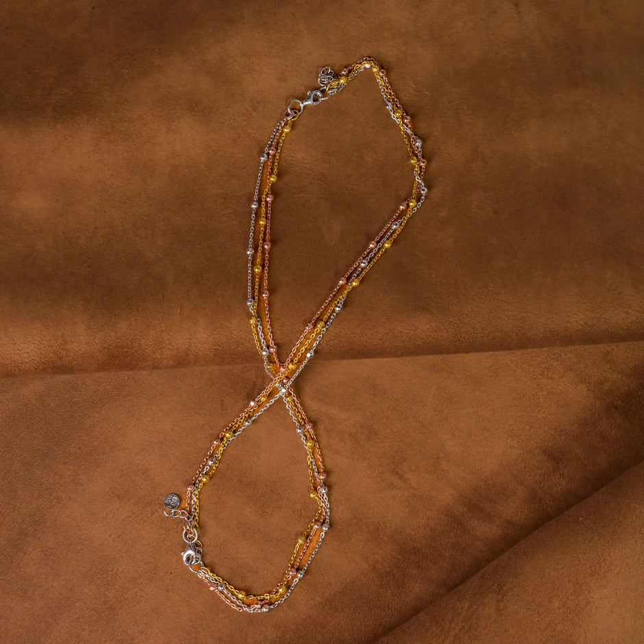 925 Premium Silver Tritone Tri Line Anklet
