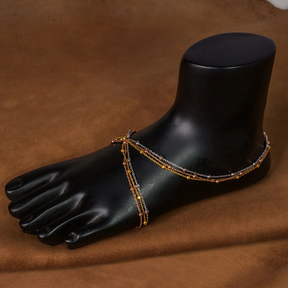 925 Premium Silver Tritone Tri Line Anklet