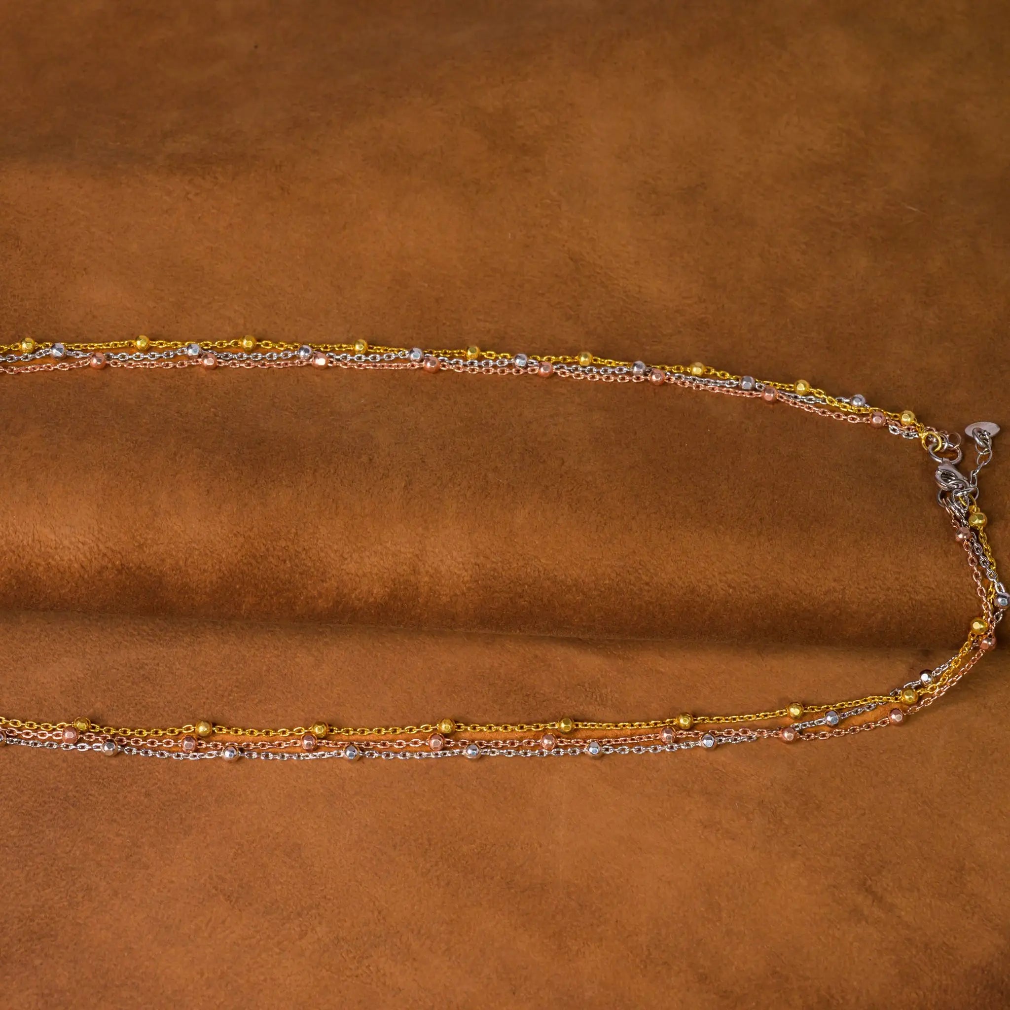 925 Premium Silver Tritone Tri Line Anklet