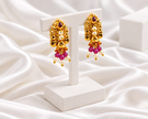 Gold Tone Traditional Drop Earrings with Pink Beads & Pearl-Look Accents