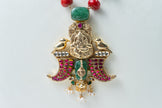Traditional Ganesha Temple Necklace with Pearl, Green & Ruby Stones