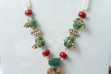 Traditional Ganesha Temple Necklace with Pearl, Green & Ruby Stones