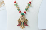 Traditional Ganesha Temple Necklace with Pearl, Green & Ruby Stones