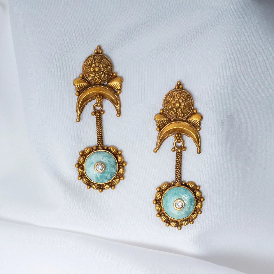 925 Premium Silver Turquoise Chandbali Earrings with Gold Finish