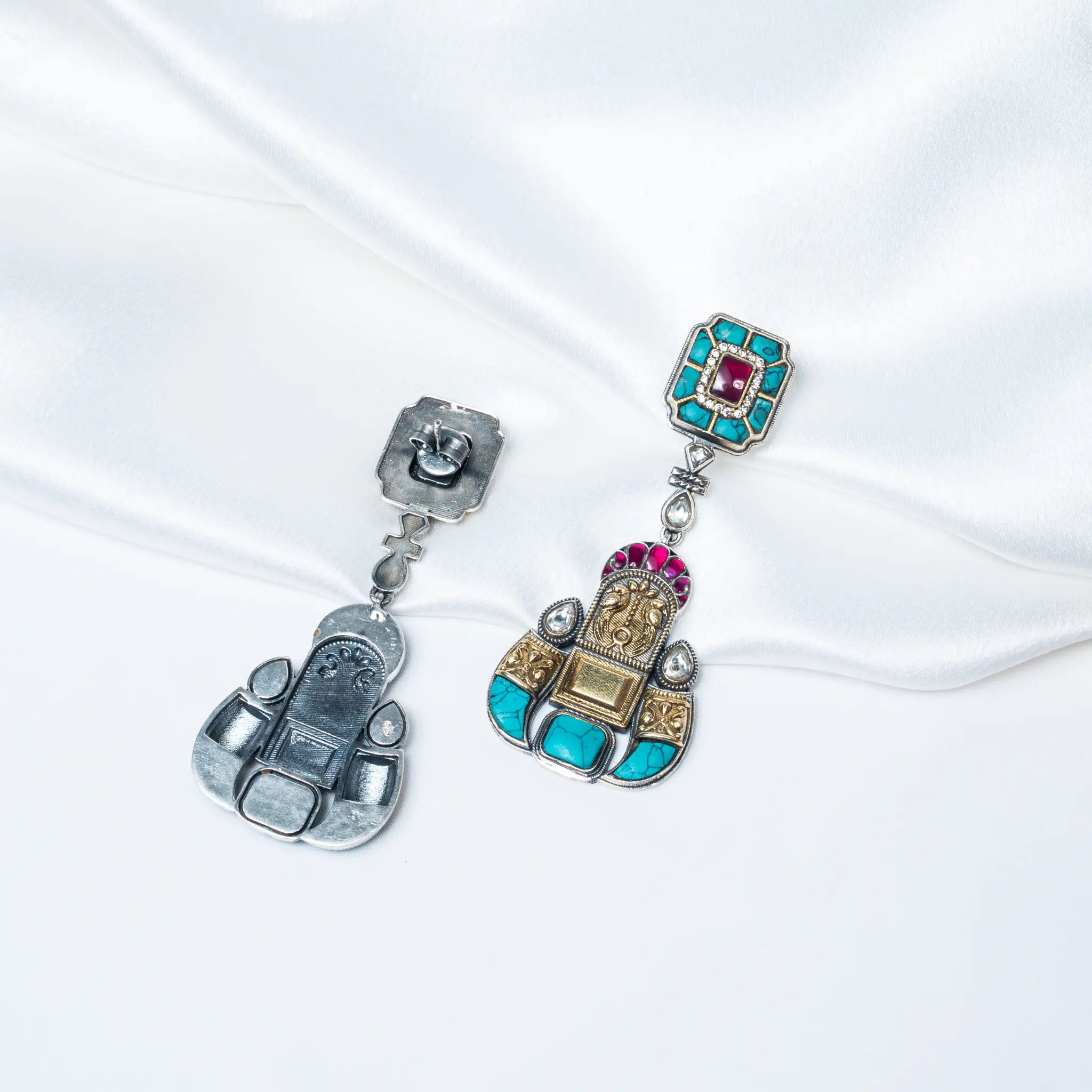 925 Premium Silver Turquoise Dual Tone Hanging Earrings