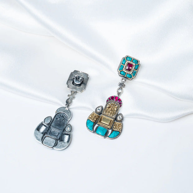 925 Premium Silver Turquoise Dual Tone Hanging Earrings