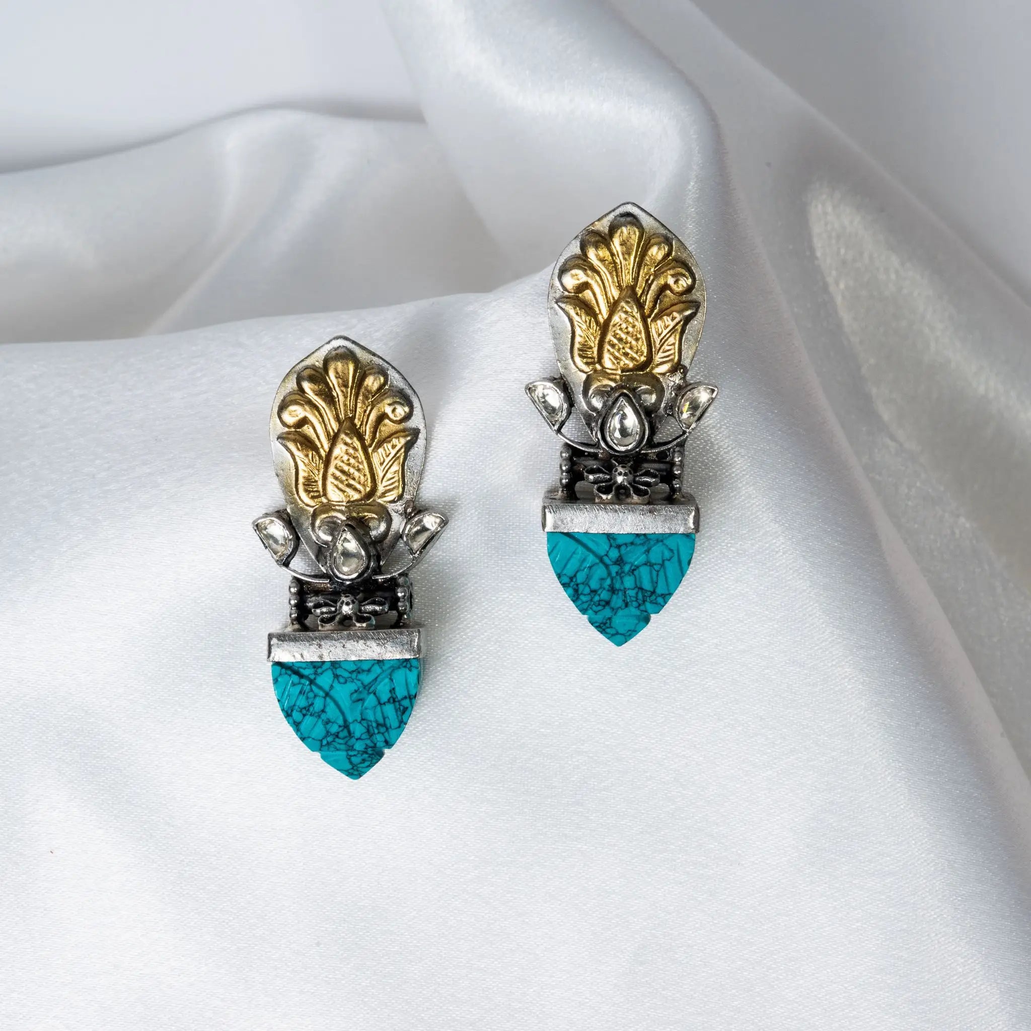 925 Premium Silver Turquoise Rav Semi Hanging Earrings