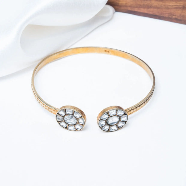 925 Premium Silver Twin Circle Kundan Kada