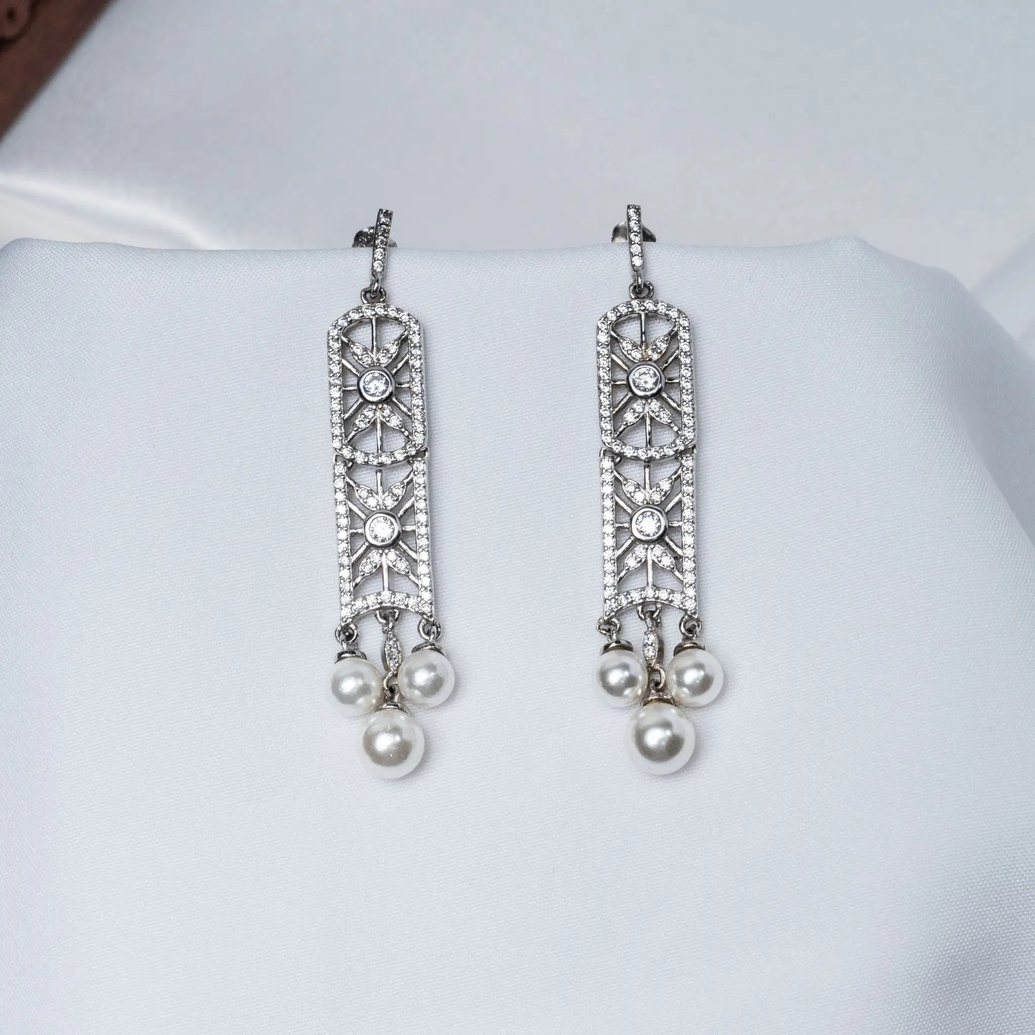 Window Pearl CZ Hanging Earrings in 925 Premium Silver Jewelry for Women