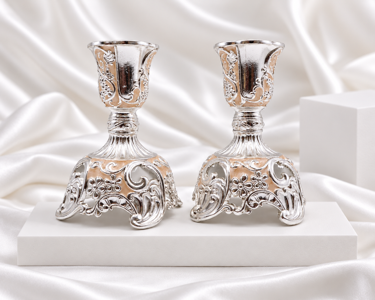 Silver Plated Floral Candle Stand for Home Décor & Gifting