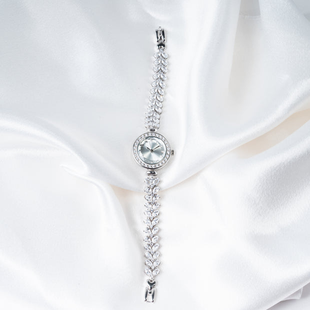 Elegant CZ Stone 925 Sterling Silver Women’s Bracelet Watch