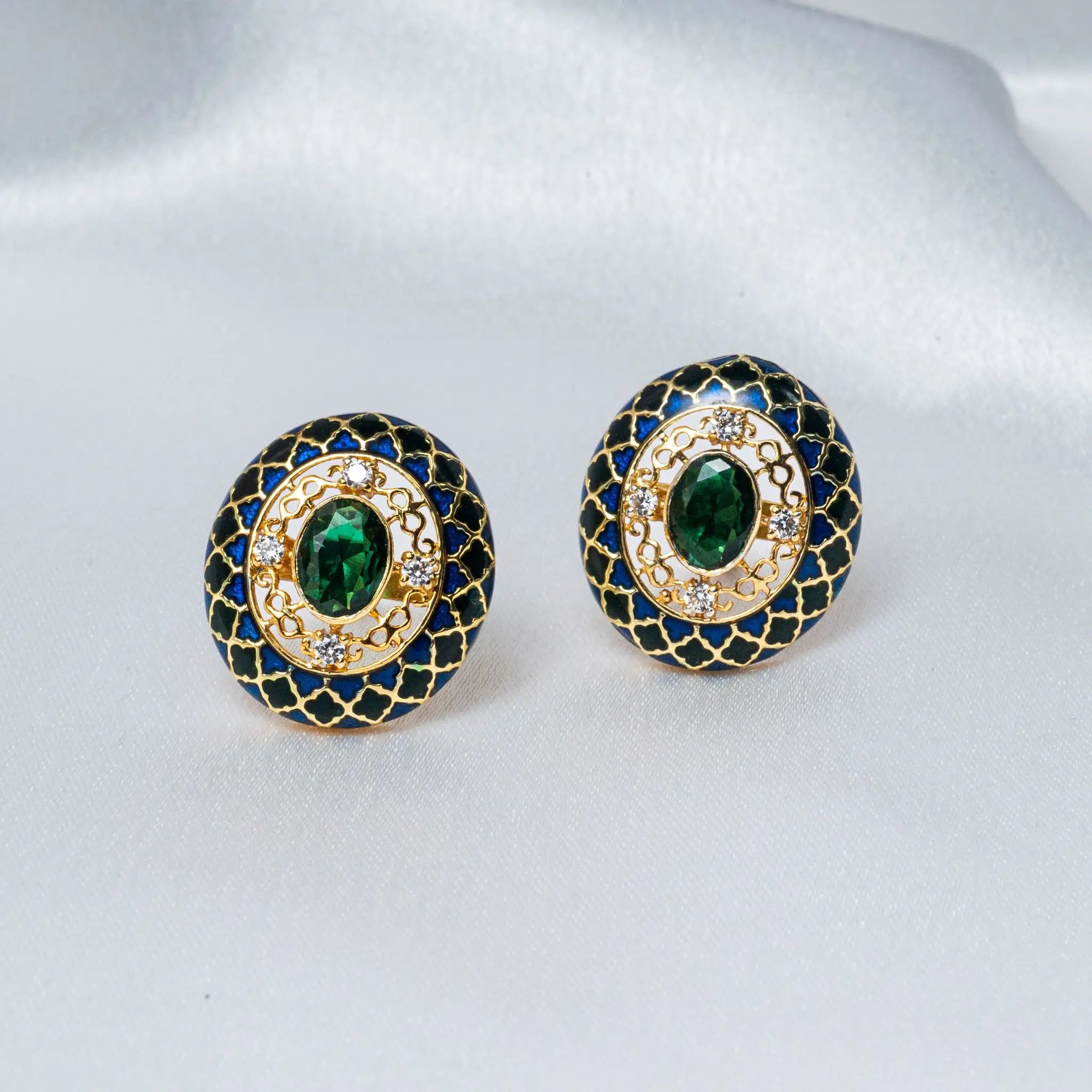 925 Premium Silver Victorian Blue Green Stud Earrings
