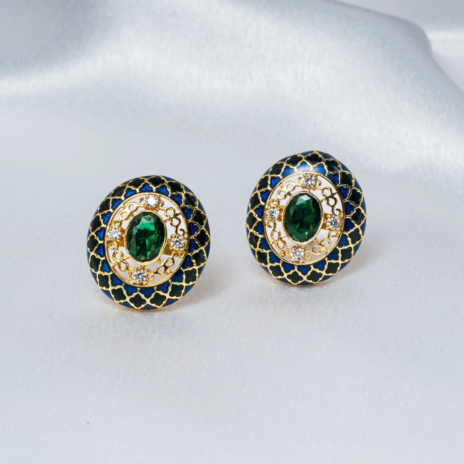 925 Premium Silver Victorian Blue Green Stud Earrings