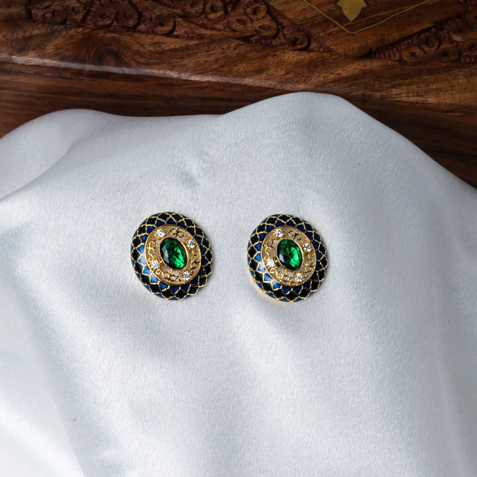 925 Premium Silver Victorian Blue Green Stud Earrings