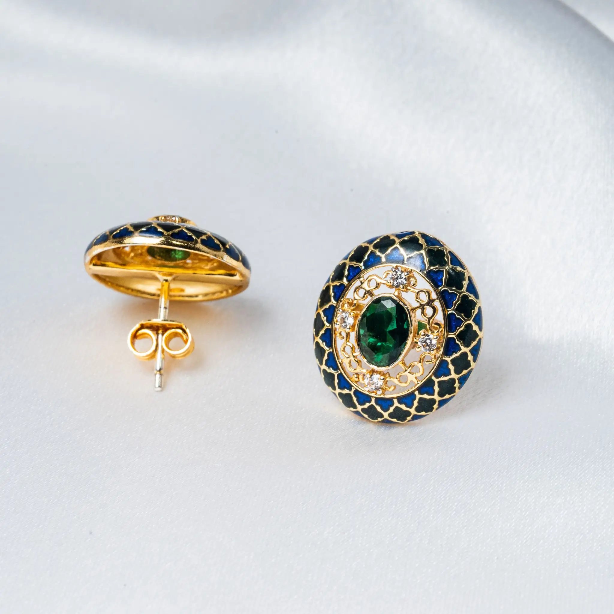 925 Premium Silver Victorian Blue Green Stud Earrings